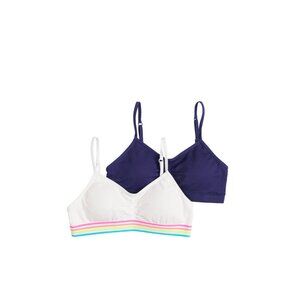 Girls Maidenform 2-pk White Rainbow Navy Seamless Ruched Cropped Bras Size Small